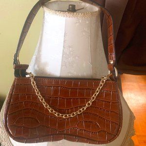 Crocodile design Underarm Bag, Brown, made of  Faux Leather